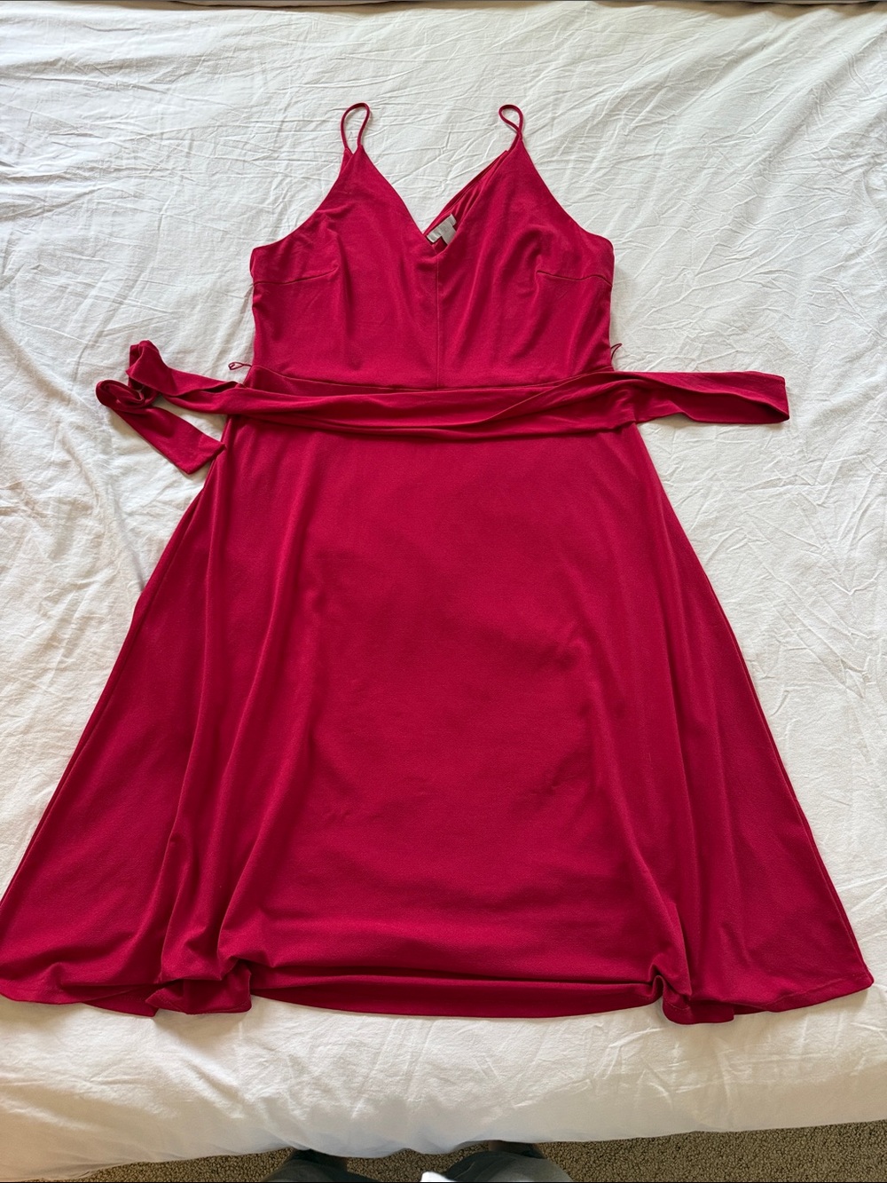 H&M Red Spaghetti-Strap A-Line Dress with Waist Tie